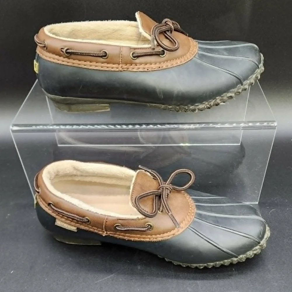 JBU‎ Gwen Women Black Brown 8.5M Duck Shoes Slip On Faux Fur Lined Weather Ready